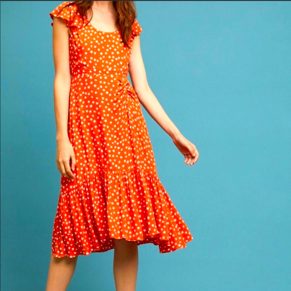Anthropology Maeve orange poppy print dress